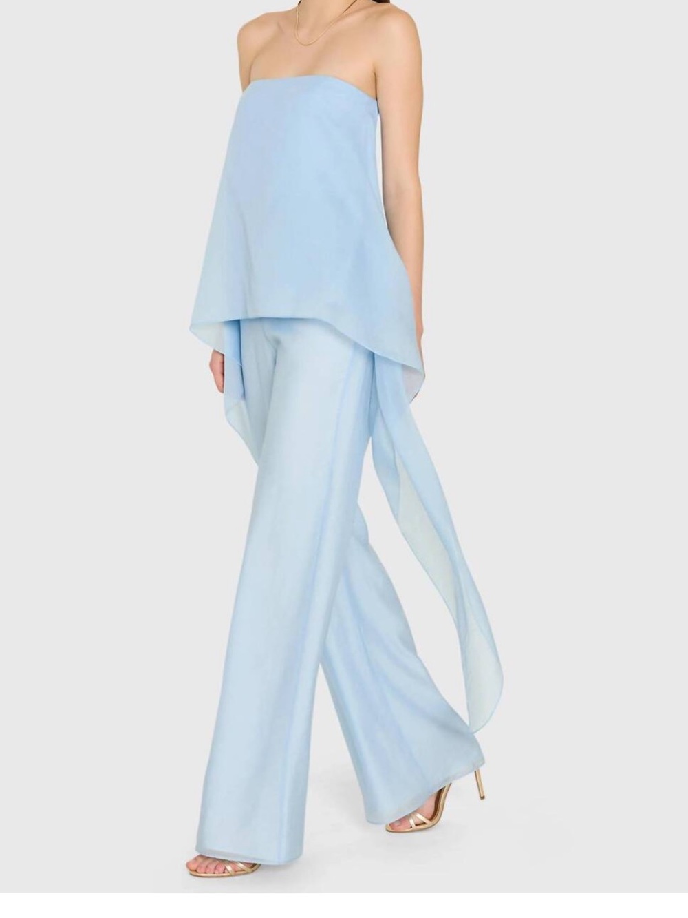 Amanda Uprichard Jenny Jumpsuit Baby Blue Strapless Wide Leg Size Large